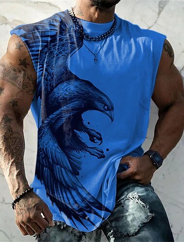  Herren Graphic Tier Shirt Ärmelloses T-Shirt für Männer Ärmellos Gurte T-Shirt 3D-Druck Rundhalsausschnitt Hemd Modisch Designer Muskel Täglich Sport Fitnessstudio Weiß Blau Rot Frühling Sommer