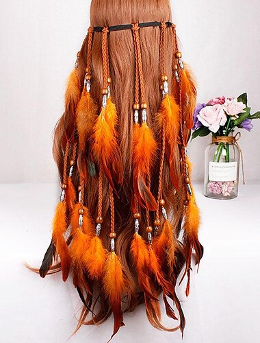  Feder-Haarband im Boho-Stil, Pfauenfeder-Kopfband, indische handgewebte Feder-Kopfbedeckung, Haar-Accessoires