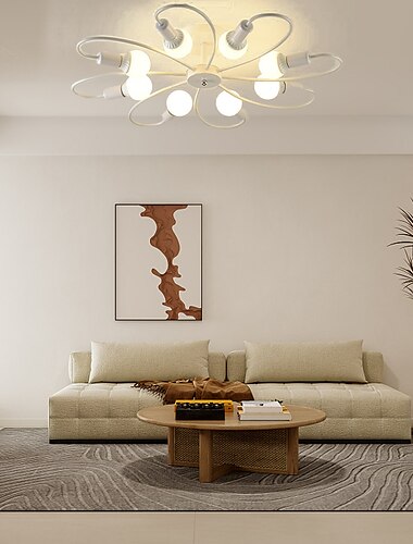 LED-Deckenleuchte, 6/8-flammig, dimmbar mit Fernbedienung, Unterputz-Deckenleuchte, Acryl-Lampenschirm, Kronleuchter, Schlafzimmer, Wohnzimmer, Blumenform, Schwarz/Weiß, 110–240 V