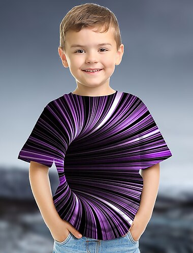  Jungen 3D Graphic Farbblock 3D-Druck T-Shirt Kurzarm 3D-Druck Sommer Aktiv Sport Strassenmode kinderkleidung 3-12 Jahre