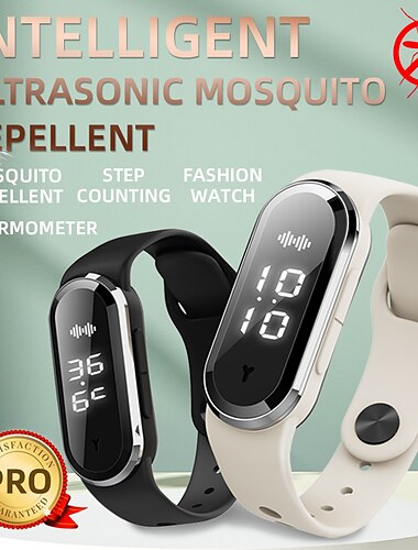 Pulsera Inteligente Ultrasonica Repelente de Mosquitos – Reloj Digital con Podómetro Display de Temperatura Corporal Carga USB Protección Usable a Largo Plazo