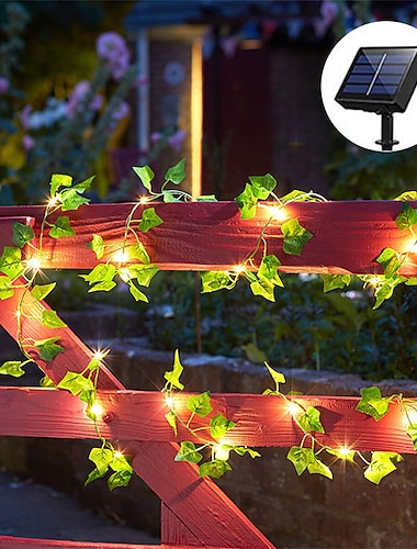  guirlandes de vigne solaires lumières de lierre led rotin artificiel plante verte led guirlande lumineuse solaire extérieure étanche led chaîne suspendue lumières pour cour clôture tenture décoration
