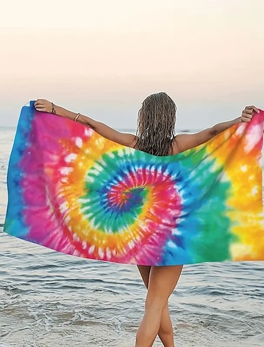  tie dye strandhanddoek, zandvrije hippie kleur strandhanddoeken oversized, sup zachte grote badhanddoek, waterabsorberende badkamerhanddoek voor mannen, vrouwen, reizen, zwemmen, kamperen, 32 x 64
