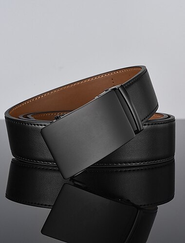 Herren-Ledergürtel, 35 mm breit, Ratschengürtel, Kleidergürtel, schwarzes Rindsleder, stilvoll, lässig, Gentleman, schlicht, passend für fast jeden Anlass und jedes Outfit