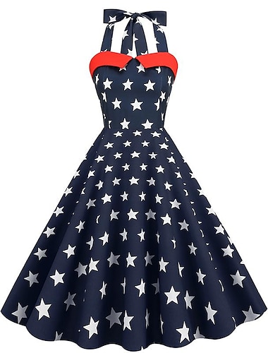  Retro vintage Jaren '50 Independence Day A-lijn jurk Swing Jurk Halter Amerikaanse Vlag Dames Maskerade 4 juli Casual / Dagelijks Vrijgezellenfeest Volwassenen Kleding Homecoming-jurken