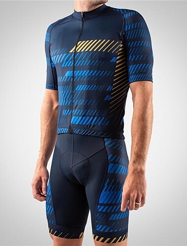  Herren Triathlonanzug Kurzarm MTB Mountain Rennrad Grün Blau gelb Grau Streifen 3D Fahhrad Sportkleidung UV-beständig Atmungsaktiv Schnelltrocknend Schweißableitend Polyester Spandex Sport