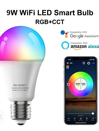  נורה חכמה wifi&amp; bluetooth connect rgbcw צבע משתנה נורות לד הניתנות לעמעום a19 e26 9w (מקביל ל-80w) עובד עם קיצור דרך אלכסה google home siri אין צורך ברכזת