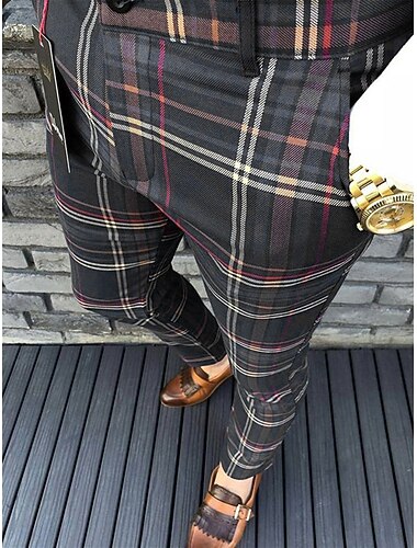 Herre Bukser kinesisk Blyantbukser Joggebukser Rutete kjolebukser Lomme Klassisk Gitter Komfort Utendørs Full lengde Formell Virksomhet Daglig Chino Smart Casual Svart Blå