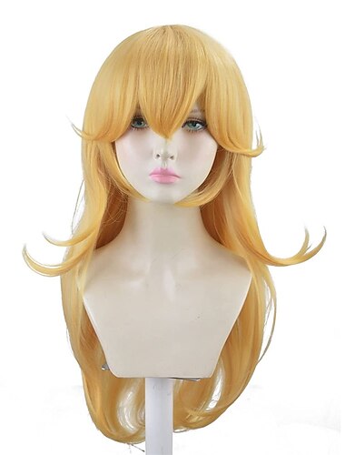 gouden prinses pruik met pony gele lange golvende film cosplay synthetische blonde pruik voor party anime halloween pruiken