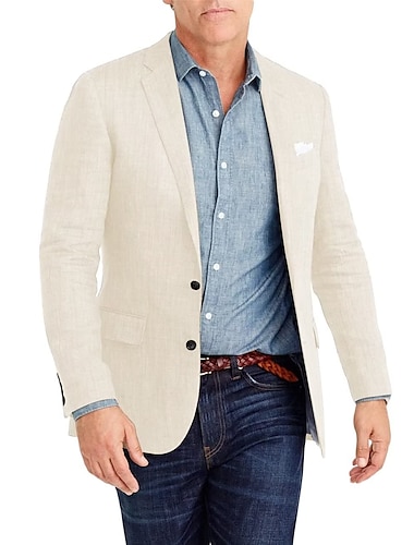  Hombre Chaqueta americana Chaqueta de lino Moda Casual Color sólido Azul cielo Gris Oscuro Verde Ejército A Medida Dos botones de un solo pecho