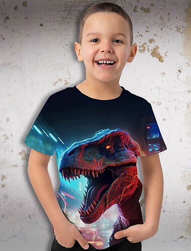  Jungen 3D Graphic Tier Dinosaurier T-Shirt Kurzarm 3D-Druck Sommer Frühling Aktiv Sport Modisch Polyester kinderkleidung 3-12 Jahre Outdoor Casual Täglich Regular Fit