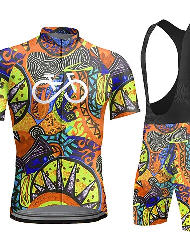  Herr Cykeltröja med Haklapp-shorts Kortärmad Bergscykling Vägcykling Sommar Gul Rubinrött Himmelsblå Grafisk Rolig Cykel 3D Tablett Snabb tork Bakficka Fuktabsorberande Andningsfunktion Elastan