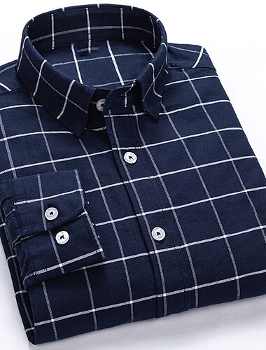  Herren Oberhemd Kragenhemd Knopfhemd Plaid Hochzeit Outdoor Wein Marineblau + Weiß Weiß Gelb Langarm Umlegekragen Frühling Herbst Bekleidung