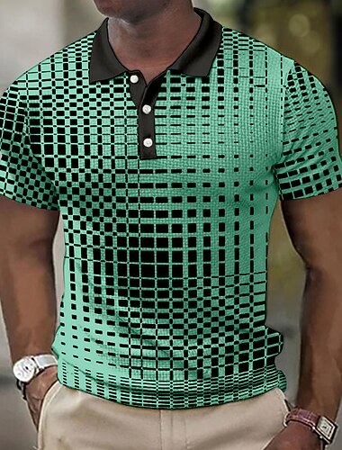  Voor heren Geometrisch Wafel Poloshirts Golfshirt Korte mouw Poloshirt Overhemden met kraag Zakelijk informeel Werk Kleding Formele kleding Festivalkleding 3D-afdrukken Knop Blauw-Groen Wit Geel