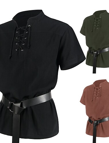  Rétro Vintage Punk & Gothique Médiéval Blouse / Chemise Costume de cosplay Tunique Ren Faire Chevalier Viking Étranger Couleur Unie Homme Pirate Fantaisie Carnaval Décontracté Quotidien Foire de la