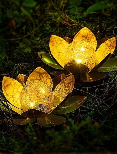  outdoor waterdichte zonne-energie lotusbloem licht voor tuin tuin patio gazon pad oprit decor landschap lichten solar amber gebarsten glazen bol licht