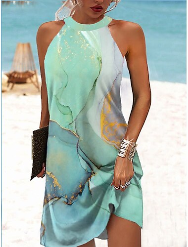  Mini Abito da Donna Abito Petite Abito Petite Abito da Sole Abito Estivo Abito con Collo Halter Moda Attiva Streetwear All'aperto Vacanza Quotidiana Vestibilità Regolare Ombre Blocco di Colore Marmo