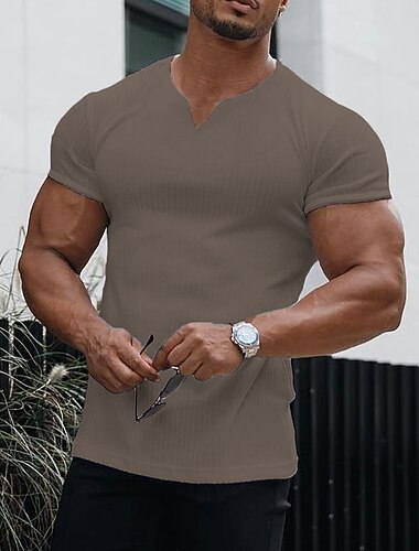  Homens Camiseta camisa muscular Camiseta de malha canelada Manga Curta Decote V Verão Tecido Moda Designer Casual Imprimir Rua Esportes Feriado Branco Top Tee para Homens