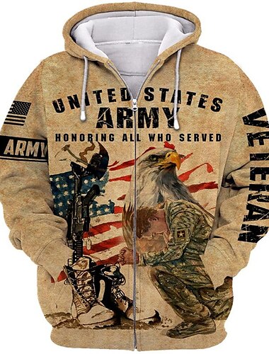  Hombre Estampados Pollo Sudadera Sudaderas Sudadera con capucha y cremallera completa Manga Larga Sudadera con capucha Con Capucha Ropa de calle Impresión 3D Deporte Diario Deportes Caqui Cremallera