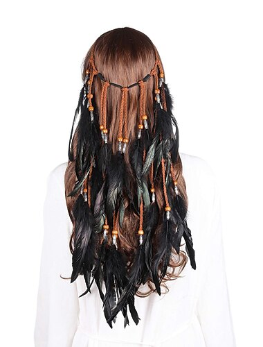  Tocado boho, diadema de plumas, accesorios, pluma elástica, festival gitano, diadema, tocados de lujo indios, década de 1970