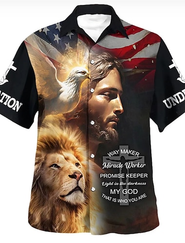  Fête de l'Indépendance américaine Homme Lettre Croix Drapeau américain Chemise Chemise boutonnée Manche Courte Mode Vêtement de rue Design du quotidien Sortie Fin de semaine Eté Printemps Col rabattu