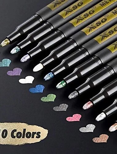  10 Metallic-Marker in leuchtenden Farben – perfekt für Steinmalerei, DIY-Fotoalben, Scrapbook-Bastelarbeiten und mehr!