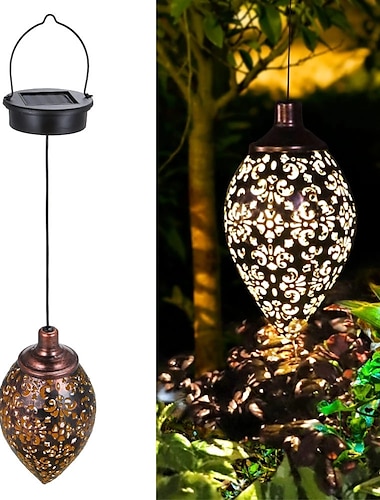  Focos solares para exteriores de hierro forjado hueco, para patio, jardín, balcón, iluminación decorativa para paisaje, lámpara colgante de pared, resistente al agua
