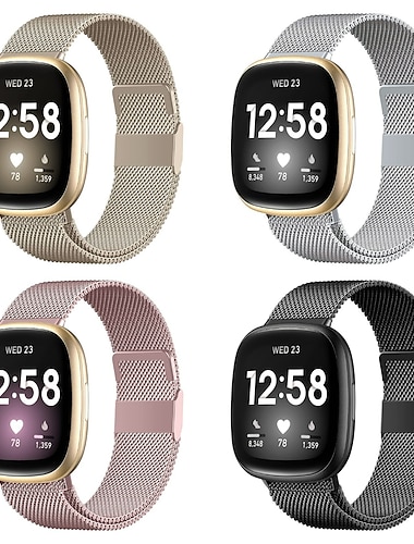  Smartwatch bånd Kompatibel med Fitbit Versa 4 Sense 2 Versa 3 Sense Rustfrit stål Smartwatch Rem Åndbart Stødsikker Milanesisk rem Udskiftning Armbånd