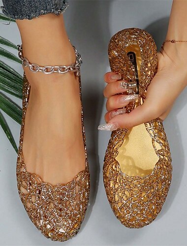  γυναικεία χρυσά glitter ζελέ - αστραφτερά εύκαμπτα παπούτσια για καλοκαιρινές και casual περιστάσεις