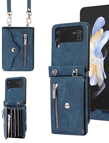  telefono Custodia Per Samsung Galaxy Z Flip 7 Z Flip 6 Z Flip 5 Z Flip 4 Z Flip 3 Borsa a Mano Custodia Portafoglio Flip Cerniera Con Tracolla Removibile Tinta unita PC Pelle PU
