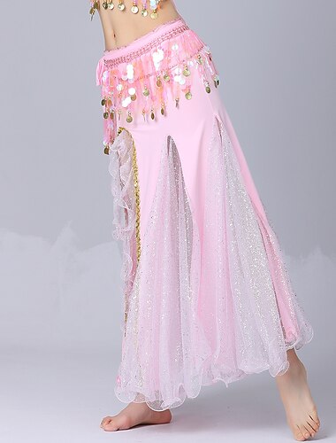  ריקוד בטן חצאיות צבע טהור שחבור טול בגדי ריקוד נשים הצגה הדרכה גבוה תערובת כותנה