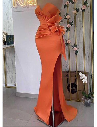  Robe de Soirée Sirène Robe Florale Mascarade Bal Prom Traîne Balayante  Traîne de Pince Sans Manches Bustier Satin avec Fente 2025