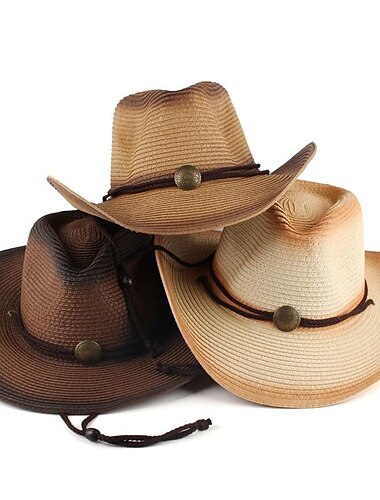  sombrero de vaquero de paja tejida con banda de sombrero de ala ancha sombrero de vaquera del oeste sombrero de vaquera para hombres traje de mujer vintage cosplay vacaciones sombrero de vacaciones