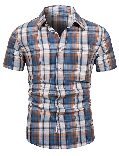  Voor heren Overhemd Zomer overhemd Geruit overhemd Overhemd met knopen Geruite overhemden Rood blauw Khaki Korte mouw Geruit Strijkijzer Buiten Straat Button-omlaag Kleding Polyester Modieus Casual