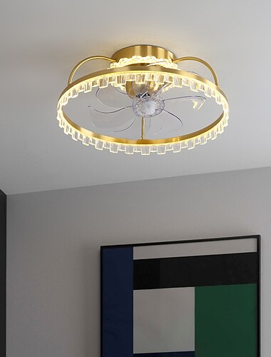  Deckenventilator mit Licht, dimmbar, Kreis-Design, Kristall, 50 cm, 6 Windgeschwindigkeiten, moderner Deckenventilator für Schlafzimmer, Wohnzimmer, ca&amp; Fernbedienung 110-240V