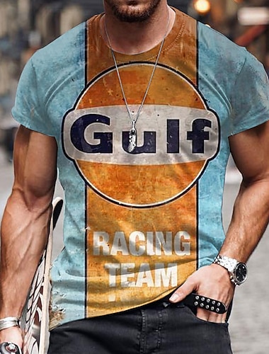  Homme Graphic Bloc de couleur Lettre T shirt t-shirt en détresse Manche Courte T-shirt 3D effet Col Ras du Cou Chemise Rétro Vintage Mode Design Extérieur du quotidien Des sports Bleu Orange Vert