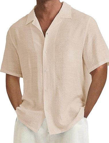  Voor heren Overhemd Zomer overhemd Normaal shirt Overhemd met knopen Zwart Wit khaki Korte mouw Effen Kamp kraag Vakantie Dagelijks Kleding Modieus Casual Comfortabel