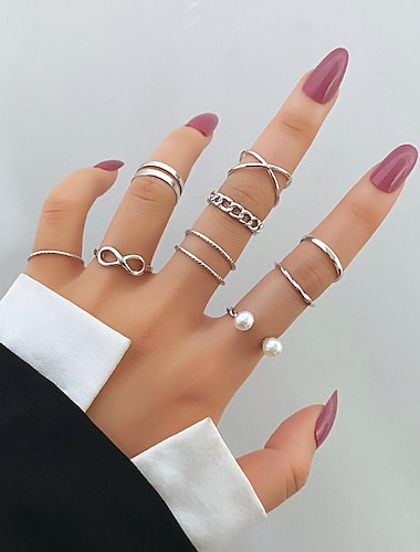  Femme Bague / Anneaux Mariage Géométrique Argent Dorée Chrome Mini Punk Personnalisé mode 9 pièces