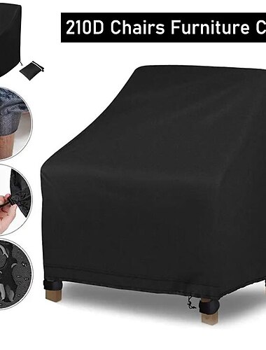  210d ulkotuolien huonekalujen päällinen vedenpitävä, ulkoterassikalusteiden päälliset, lepotuolipäälliset ulkotuolit kaiken sään suojaamiseksi, musta
