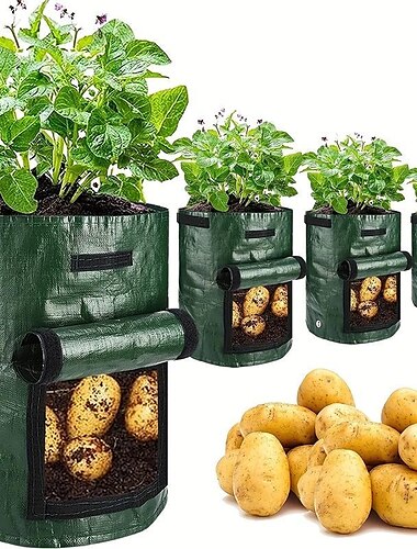  4 Stück Kartoffel-Anbaubeutel 10-Gallonen-Anbaubeutel mit Klappe und Griffen Pflanzbehälter Pflanztopf für Kartoffeln Tomaten und Gemüse grün