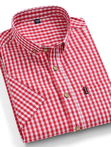  Herren Kleidhemd Durchgeknöpft Hemd Streifen und Karo Hochzeit Büro & Karriere Schwarz Rote Dunkelmarine Blau Kurzarm Umlegekragen Frühling & Sommer Bekleidung