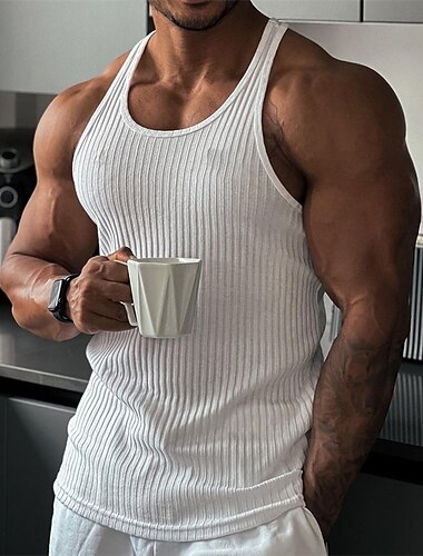 Herre Singleter Vest topp Underskjorte Ermeløs skjorte Ermeløs Crew-hals Sommer عادي Mote Designer Muskel utendørs Treningssenter Ut på byen Blå Svart Hvit Topp T-skjorte for menn
