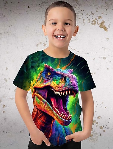  Pojkar 3D Grafisk Djur Dinosaurie T-shirt Kortärmad 3D-tryck Sommar Vår Aktiv Sport Mode Polyester Barn 3-12 år Utomhus Ledigt Dagligen Normal