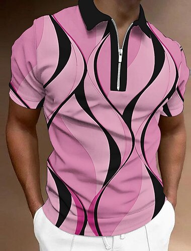  Per uomo Geometrico Polo con zip Maglia da golf Manica Corta Magliette polo Camicie con Colletto Business Casual Abbigliamento da vacanza Abbigliamento Formale Abbigliamento da festa Stampa 3D Polo