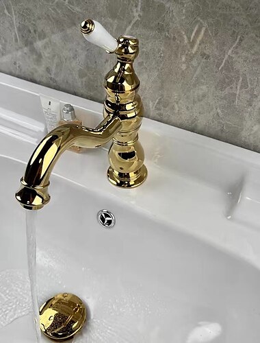  robinet de salle de bain évier mélangeur robinets de lavabo montés sur le pont, vasque de salle de bain eau robinet en laiton monocommande un trou chrome doré