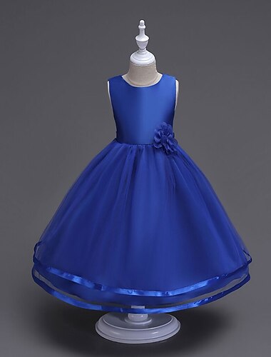  kinderkleidung Mädchen Kleid Party Kleid Feste Farbe Ärmellos Formal Hochzeit Besondere Anlässe Gitter Modisch bezaubernd Prinzessin Baumwolle Maxi abendkleider Schaukelkleid A Linie Kleid Sommer