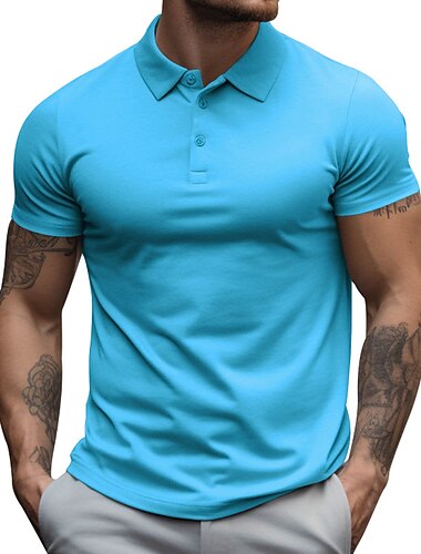 Men's Polo Shirt Golf Shirt Casual Holiday Lapel Short Sleeve Fashion Basic Plain Classic Summer Regular Fit Light Blue Fire Red Black White Yellow Navy Blue Polo Shirt
