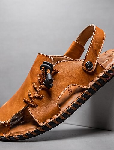  sandales en cuir microfibre pour hommes sandales d'été noires pantoufles chaussures faites à la main sandales plates grande taille décontractées vacances en plein air plage respirant chaussures à bande élastique rouge marron jaune marron