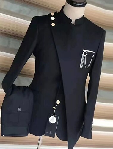  Trajes de boda para hombres negro rojo de color sólido ajuste a medida 2 piezas de un solo botón