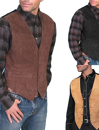  Hombre Chaleco Ropa Cotidiana Vacaciones Noche Vintage Moda Primavera & Otoño Botón Bolsillo delantero Poliéster Cómodo Plano Botonadura Simple Escote en Pico Ajuste regular Negro Marrón claro Marrón